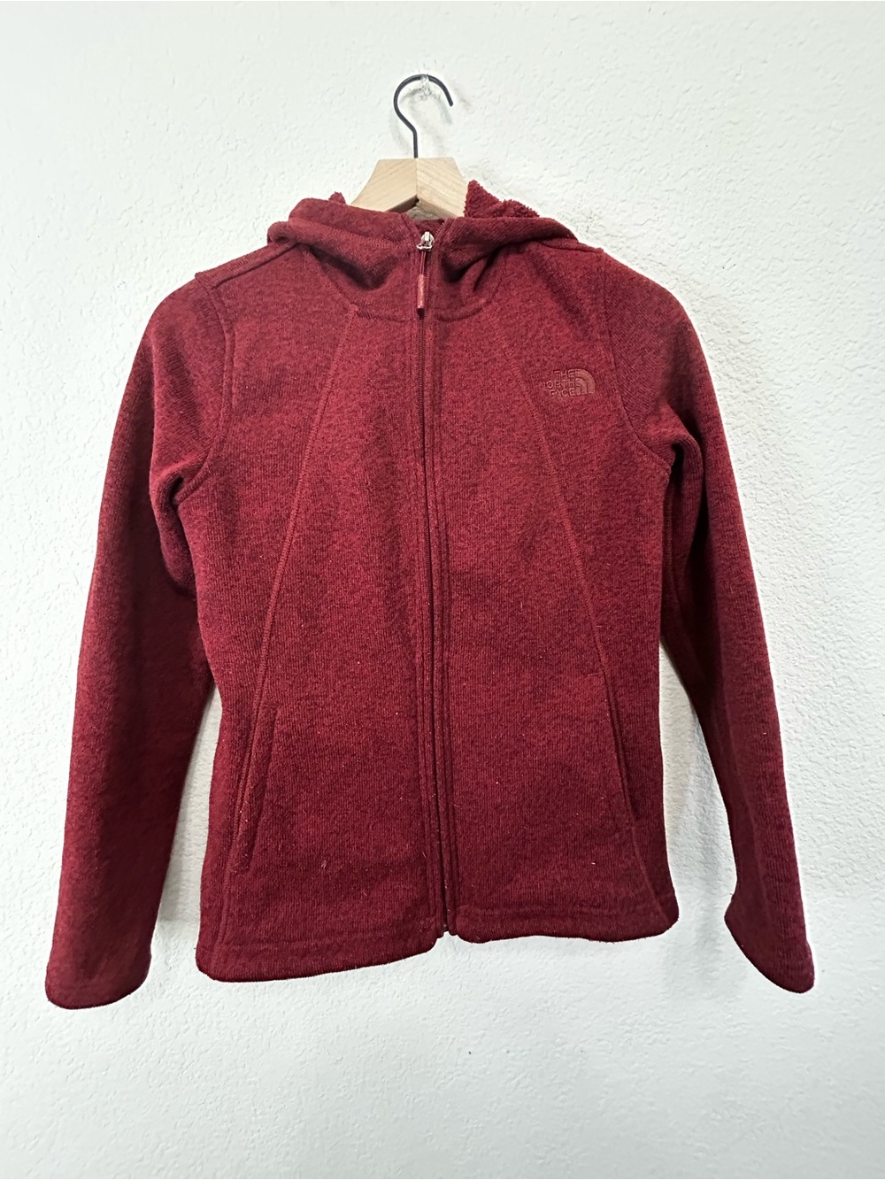 The North Face Crescent Full Zip Sweater Fleece Hoodie Jacket Burgundy Small - Picture 9 of 9